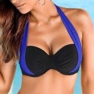 Venus brand, Bikini Top, Size D, Excellent condition, Black Blue